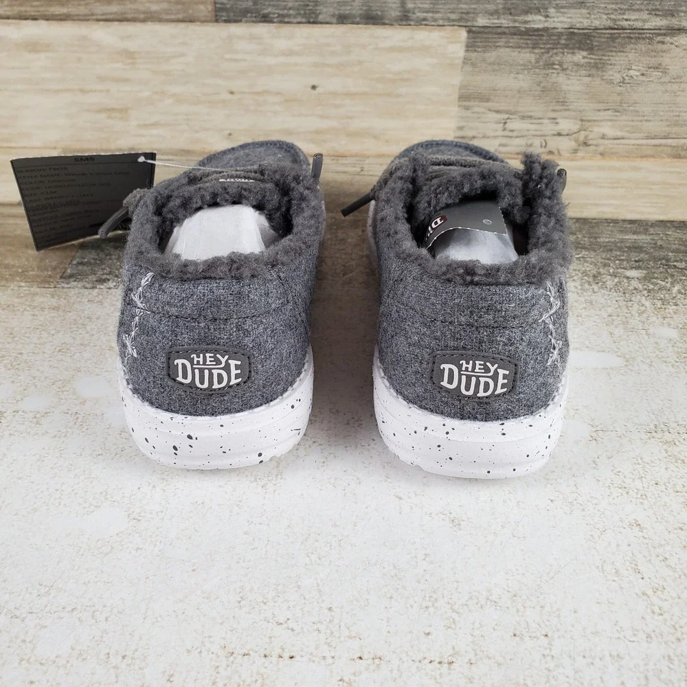 Hey Dude Wendy Wool Cozy Kids Shoes 13 C13 Charcoal White Round Toe Low Top
